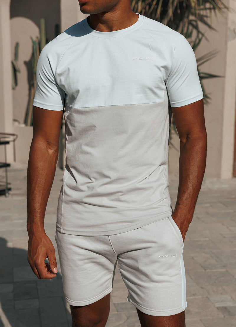 Gym King Contrast Panel Tee - Light Grey/Sky Blue