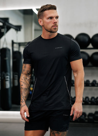 Gym King Hex All Over Print Tee - Black/Fossil Grey