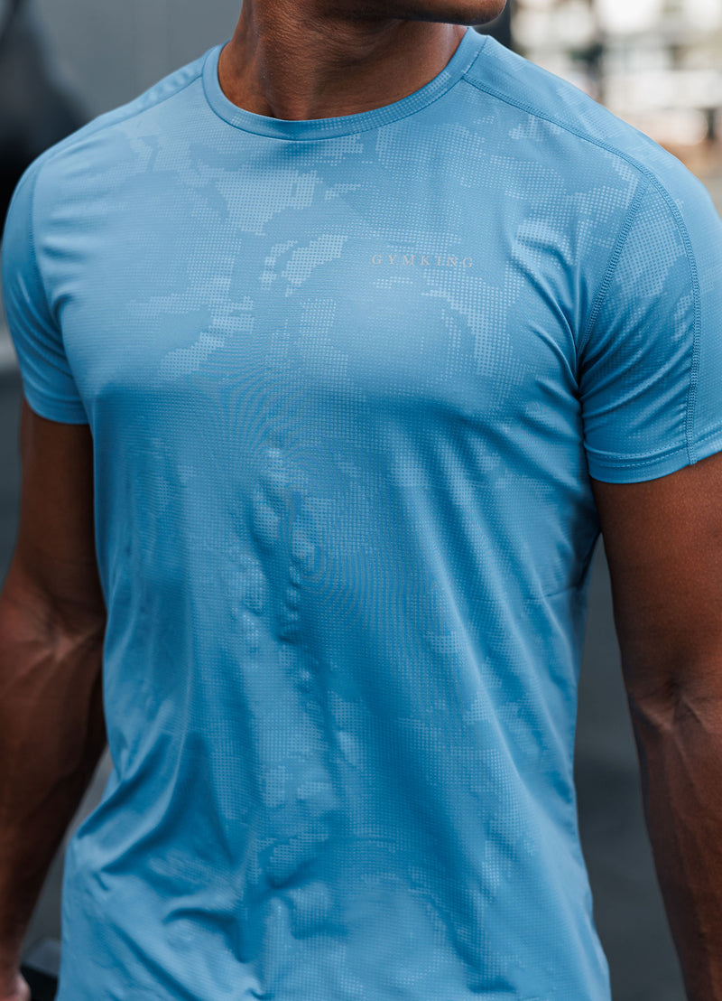 Gym King Debossed Camo SS Tee - Coastal Blue