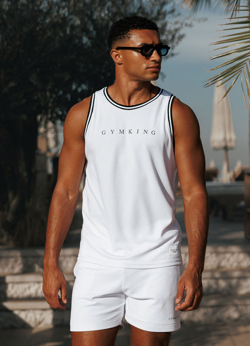 Gym King Brooklyn Mesh Vest - White/Black