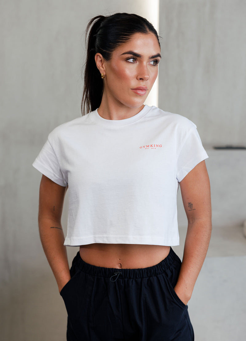 Gym King Established Cropped Tee - White/Red