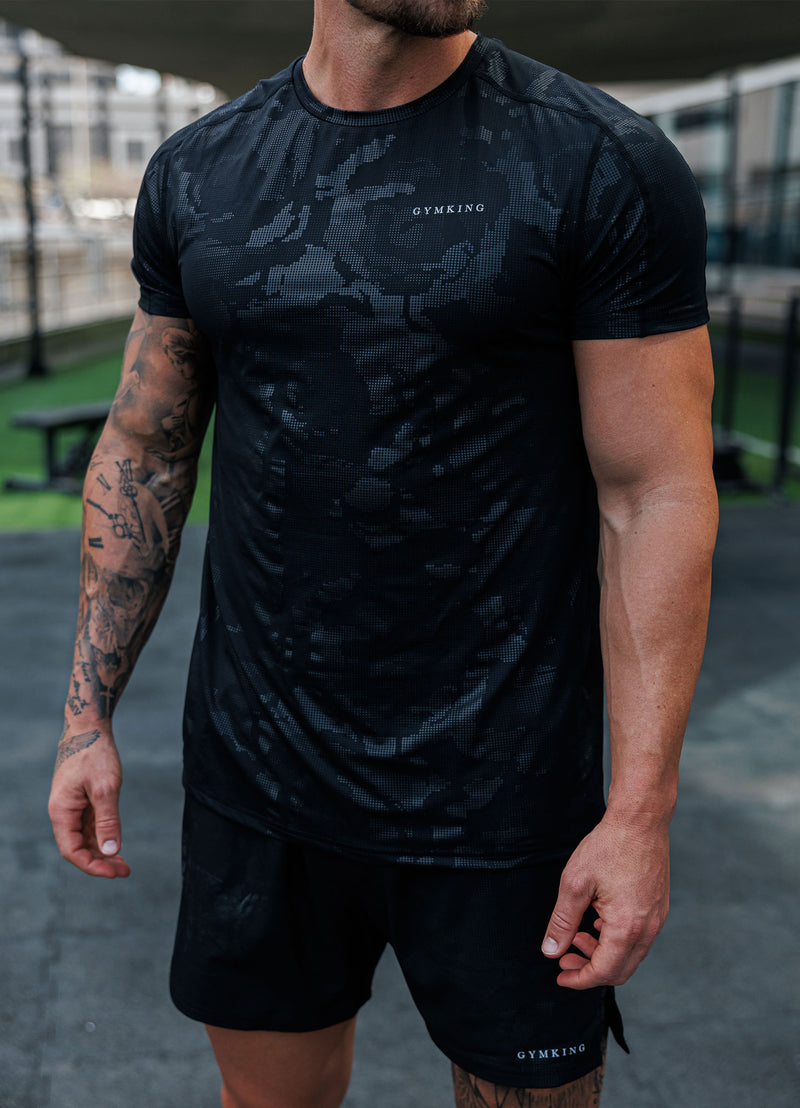 Gym King Debossed Camo SS Tee - Black
