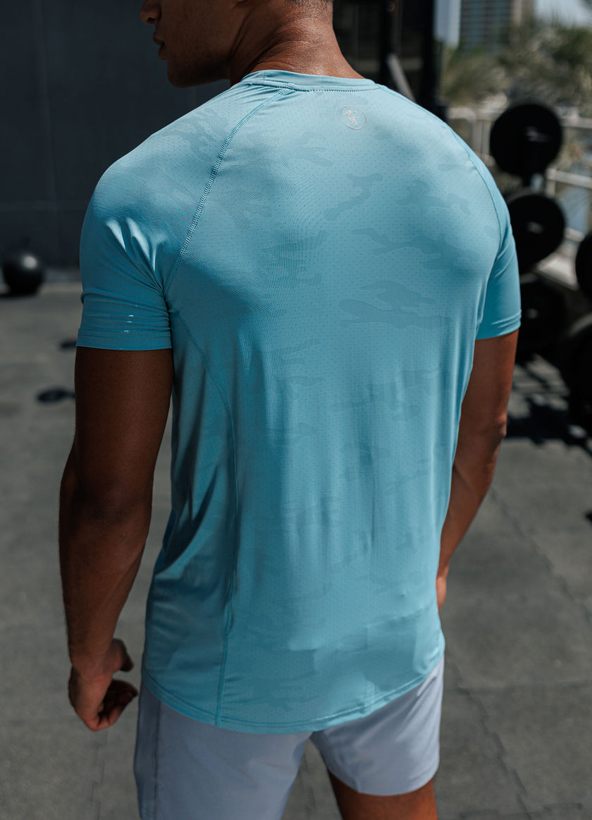 Gym King Focus Camo Knit Tee - Aquatic Blue