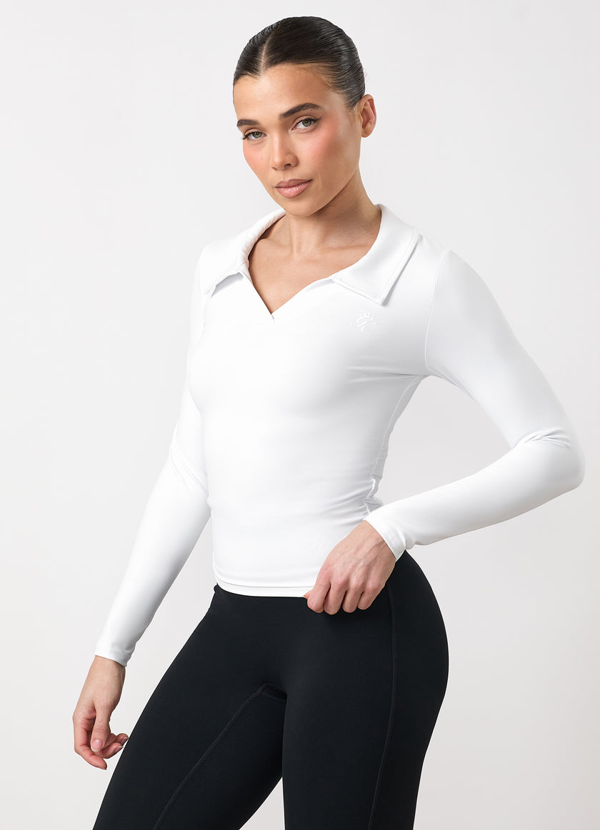 Gym King 365 Collar Long Sleeve Top - White
