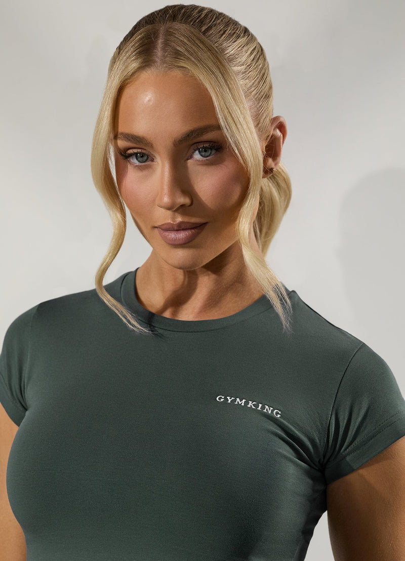 Gym King 365 Crop Jersey Tee - Green Smoke