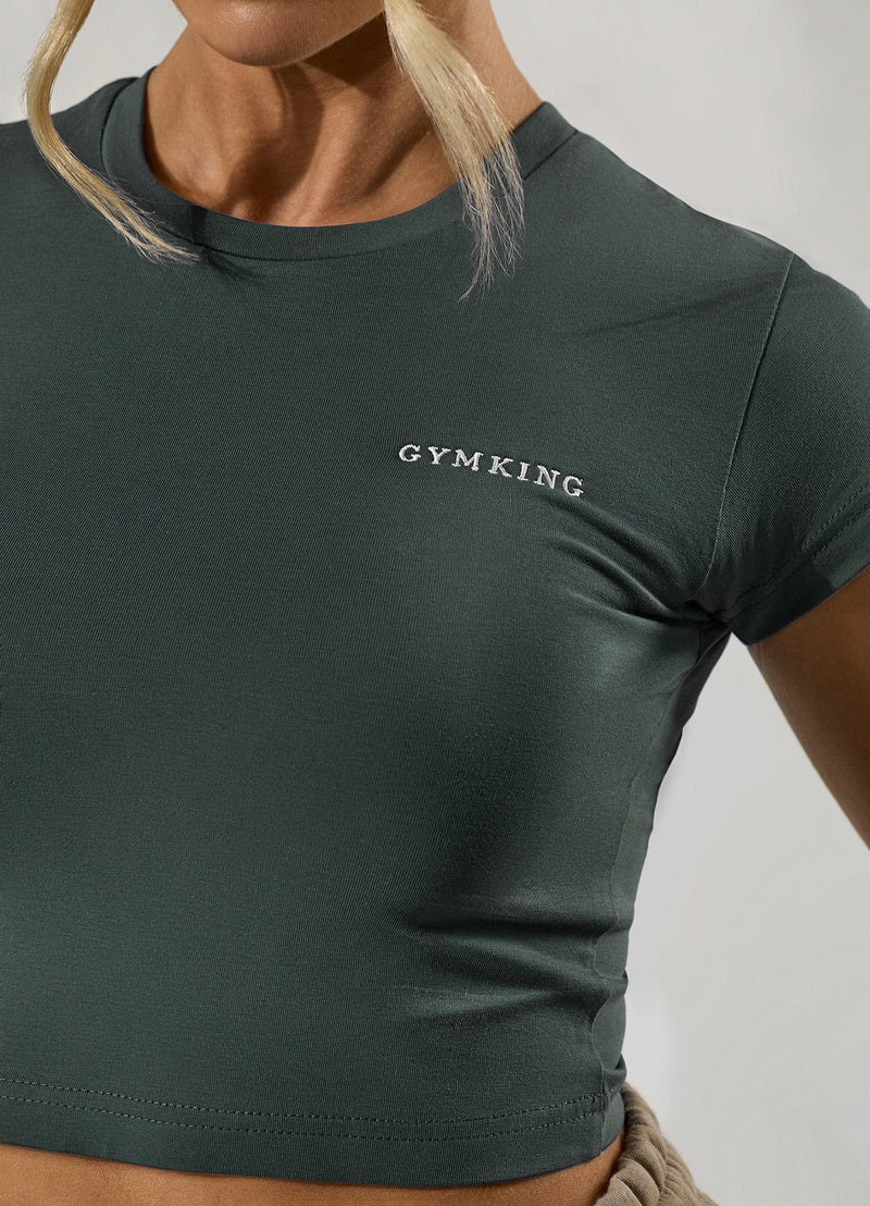 Gym King 365 Crop Jersey Tee - Green Smoke