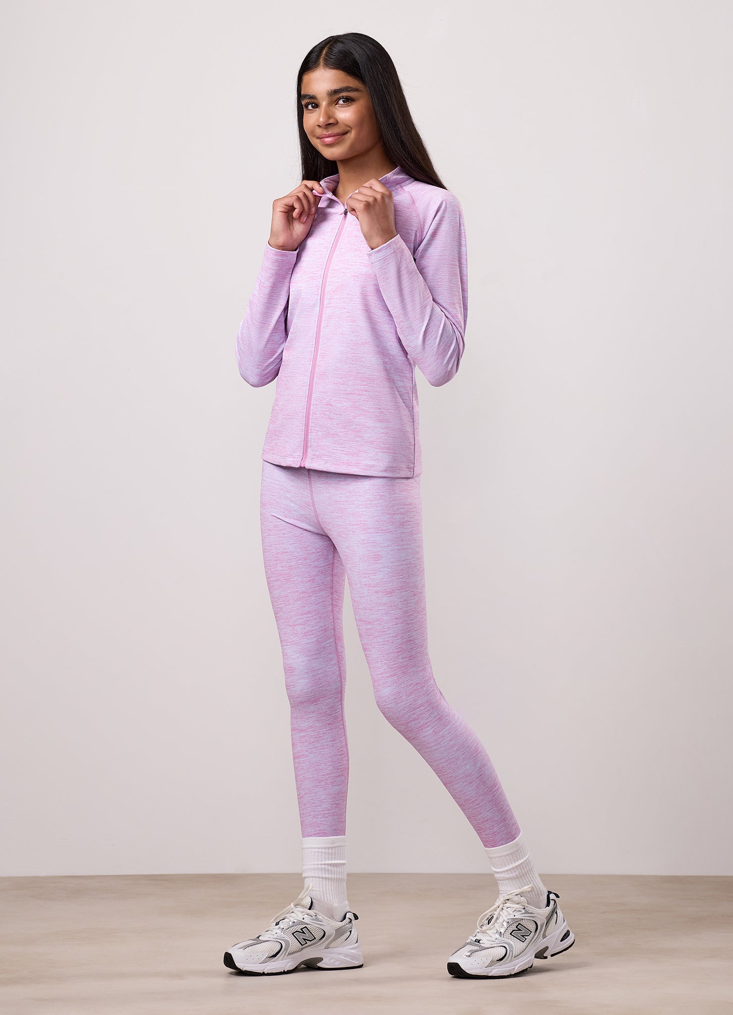 Gym King Kids 365 Long Sleeve Full Zip Funnel - Hydrangea Blue / Bubblegum Pink Grindle