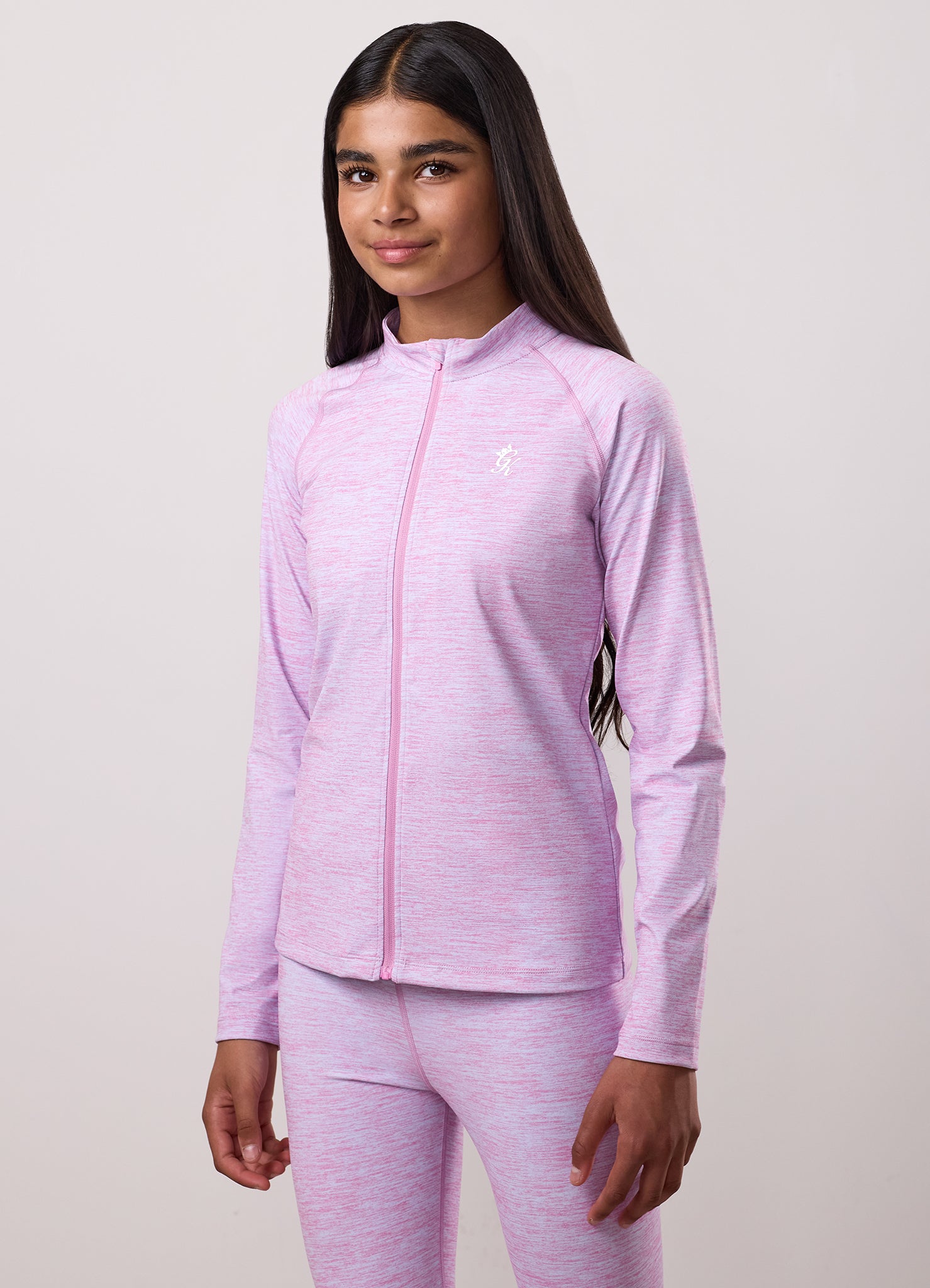 Gym King Kids 365 Long Sleeve Full Zip Funnel - Hydrangea Blue / Bubblegum Pink Grindle