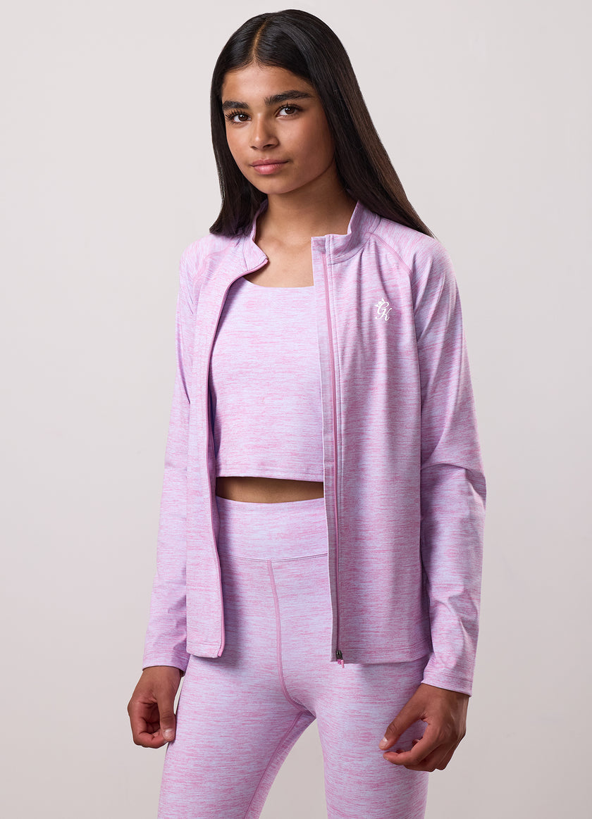 Gym King Kids 365 Long Sleeve Full Zip Funnel - Hydrangea Blue/Bubblegum Pink Grindle