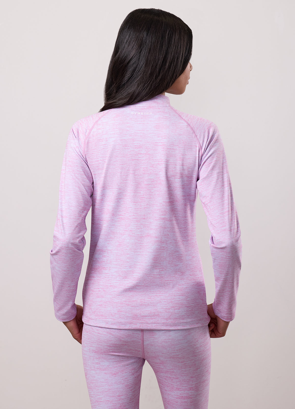 Gym King „Older Kids 365“ Langarm-Sweatshirt mit durchgehendem Reißverschluss und Trichterkragen – Hortensienblau/Bubblegum-Rosa, meliert