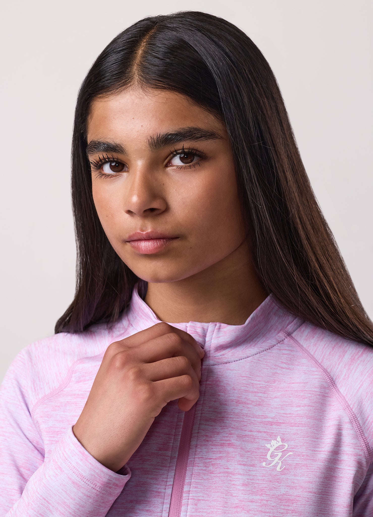 Gym King Kids 365 Long Sleeve Full Zip Funnel - Hydrangea Blue / Bubblegum Pink Grindle