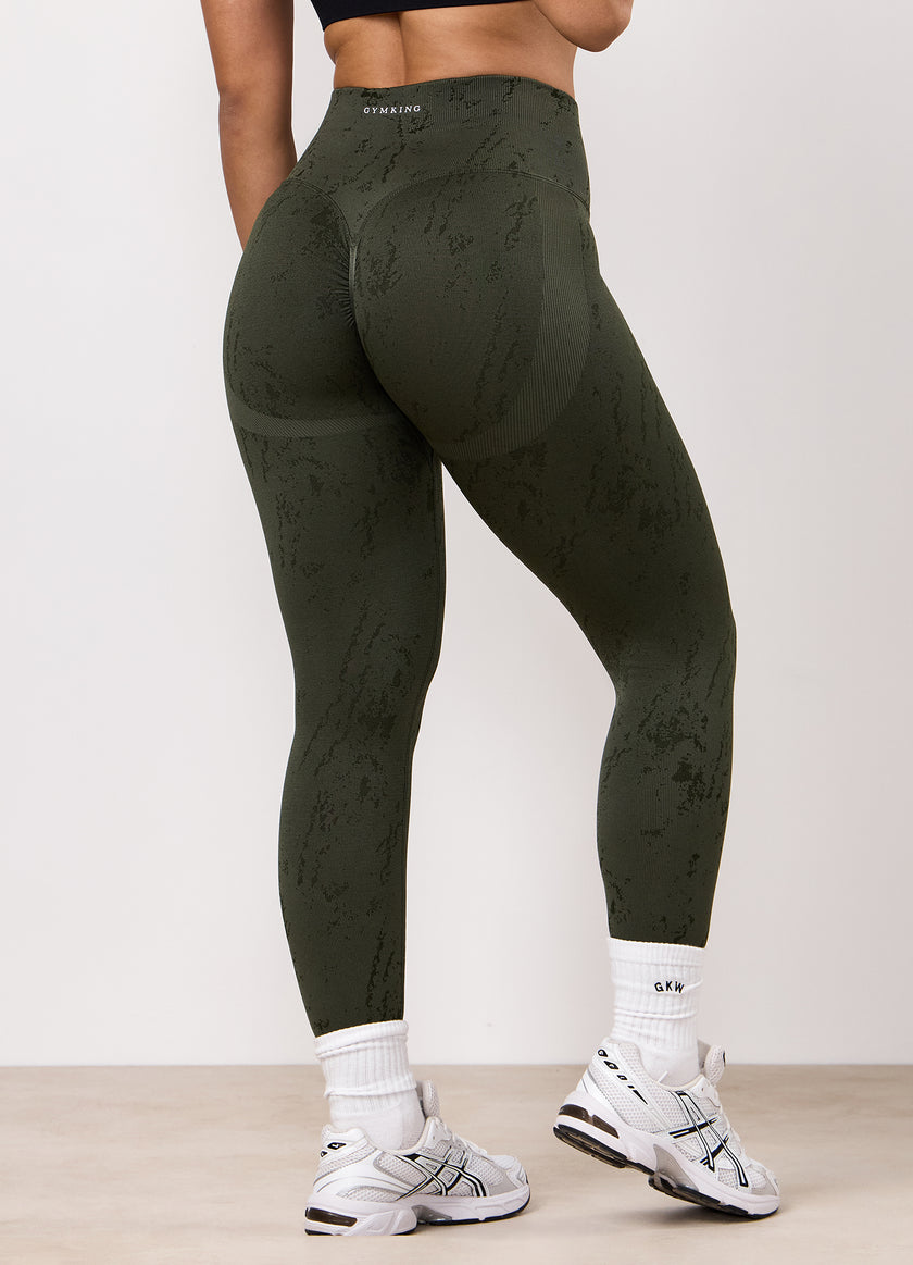 Gym King Seamless Sculpt Legging - Warm Khaki Marble
