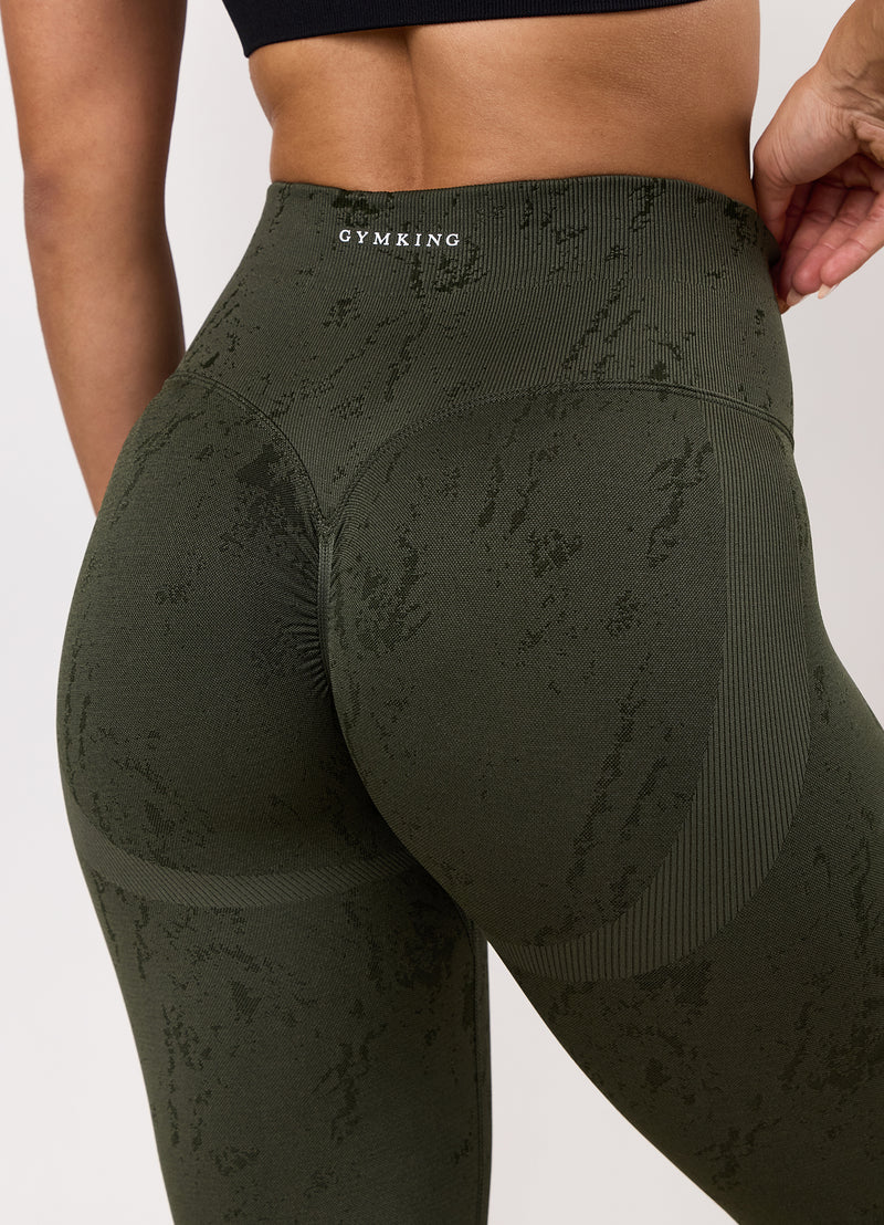 Gym King Seamless Sculpt Legging - Warm Khaki Marble