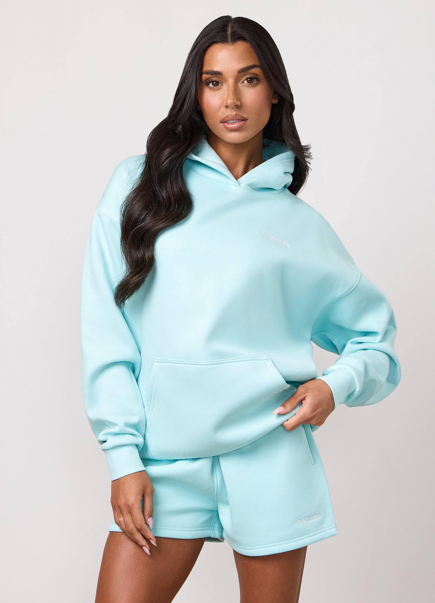 Gym King 365 Fleece Hoodie and Shorts - Pale Turquoise