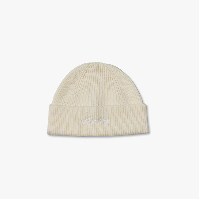 Gym King Script Rib Knit Beanie - Cream