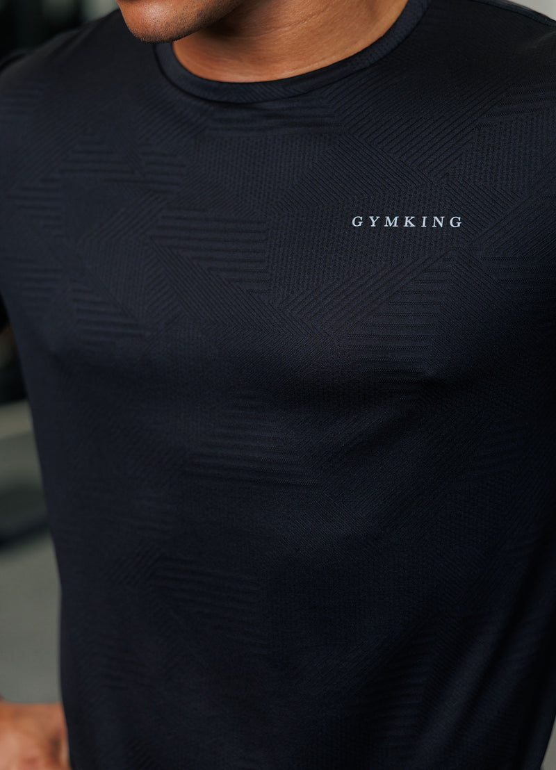 Gym King Geometric Knit Linear Tee - Black