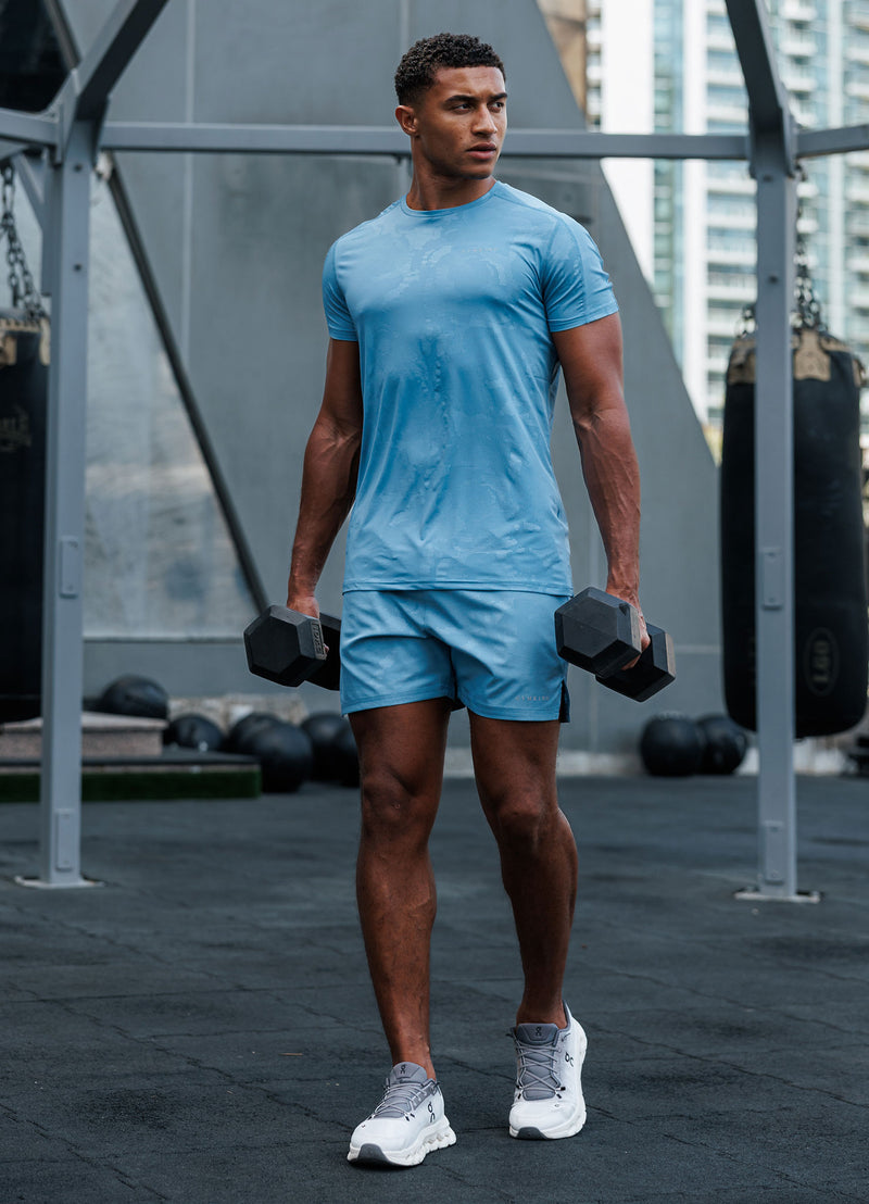 Gym King Debossed Camo SS Tee - Coastal Blue