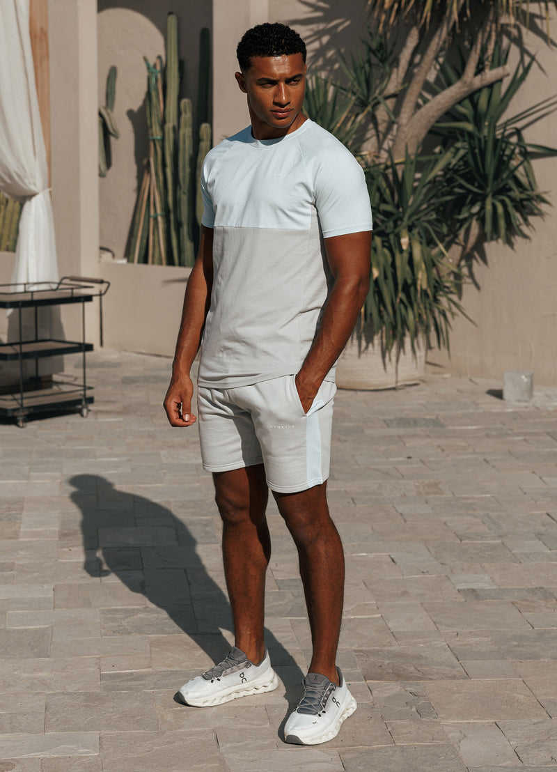 Gym King Contrast Panel Short - Light Grey/Sky Blue