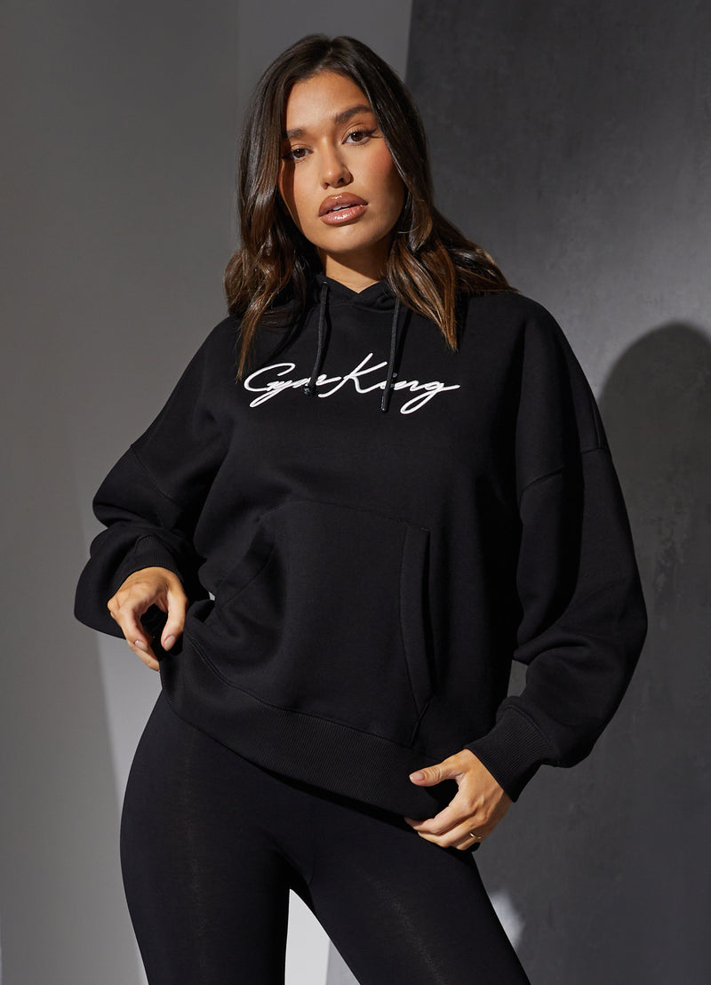 Gym King Script Hood - Black/White