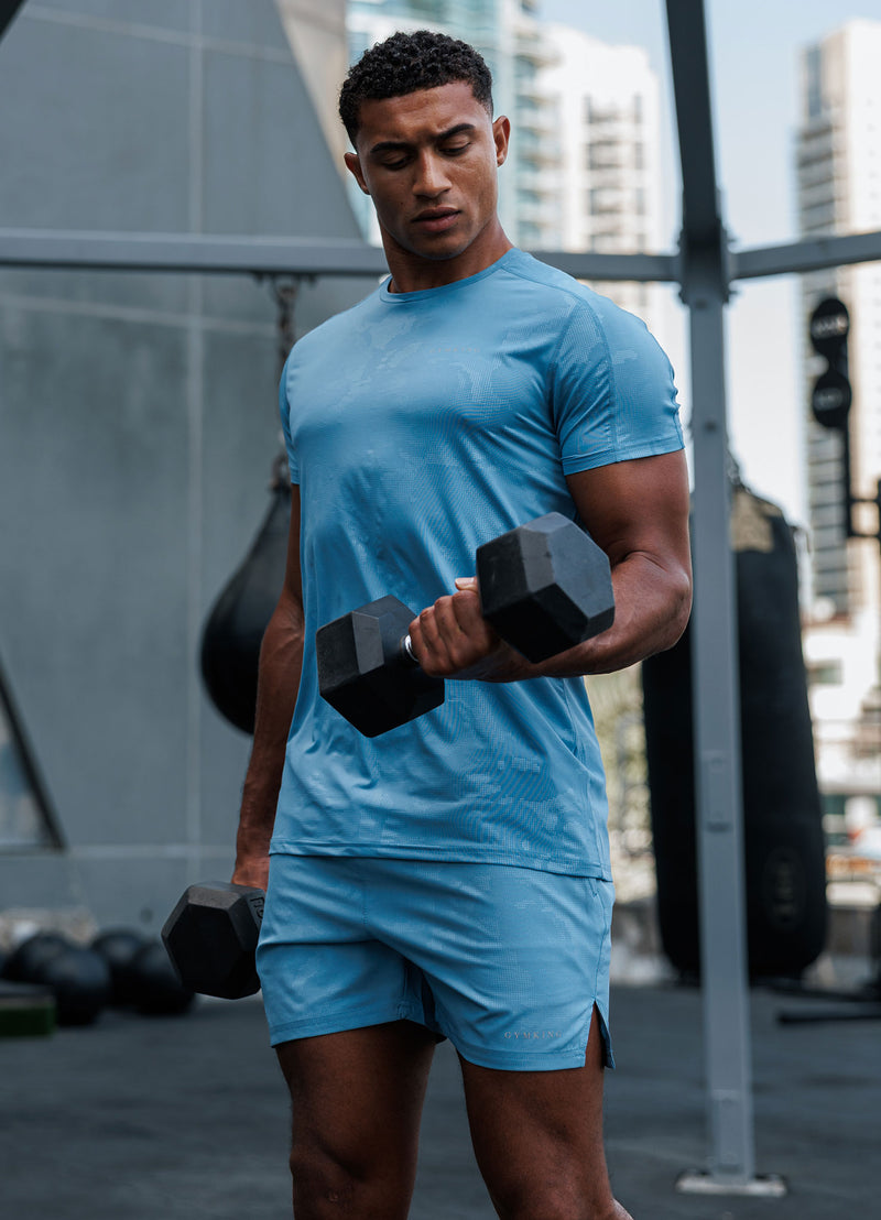Gym King Debossed Camo SS Tee - Coastal Blue