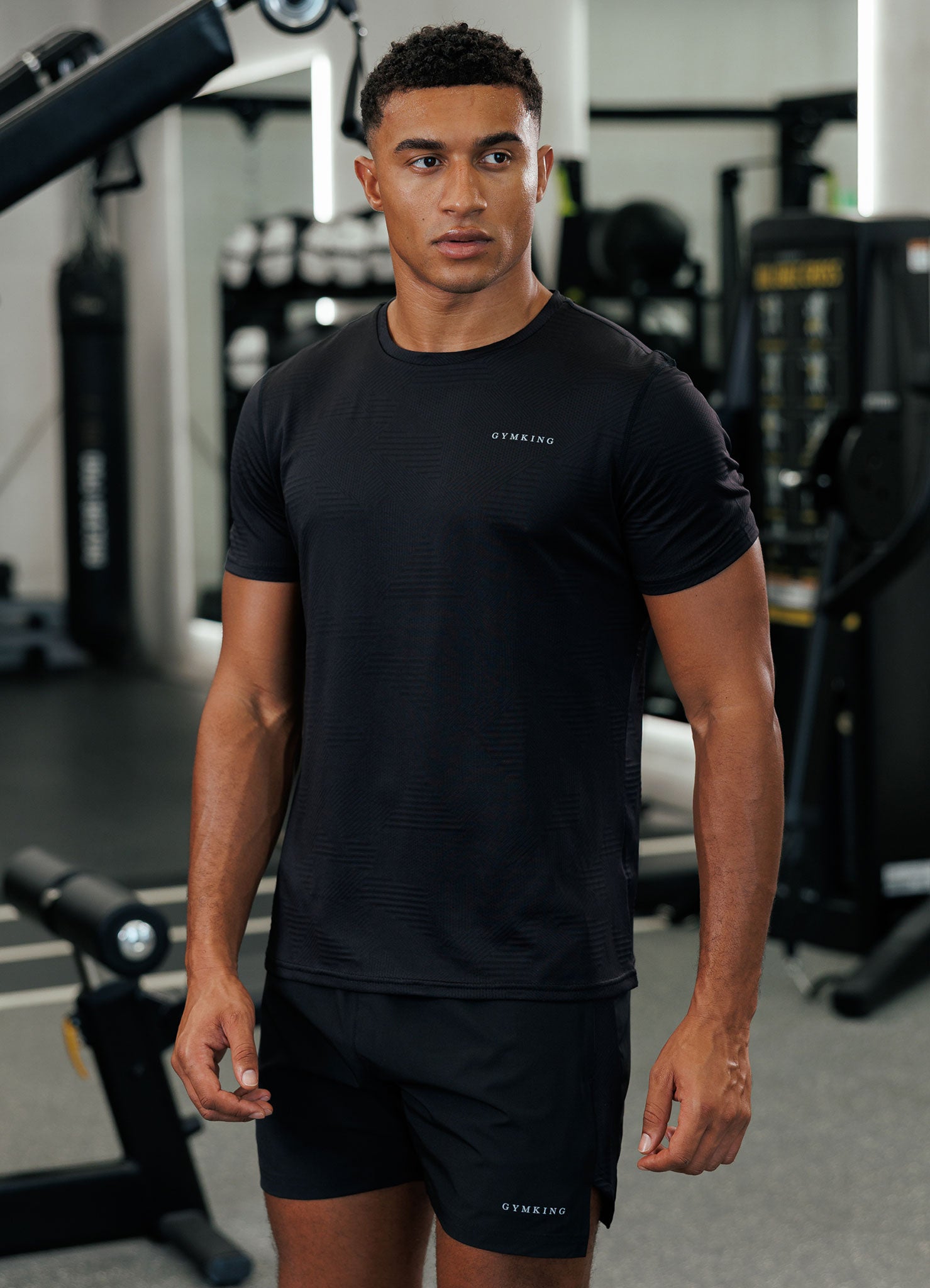 Gym King Geometric Knit Linear Tee - Black