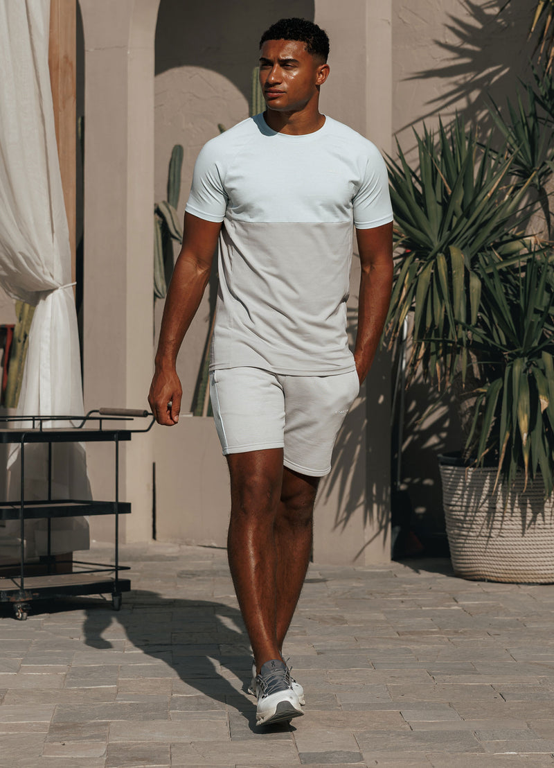 Gym King Contrast Panel Tee - Light Grey/Sky Blue