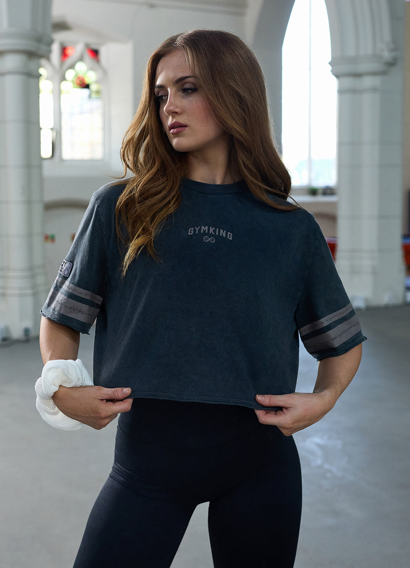 Gym King Limitless Crop Jersey Tee - Washed Black