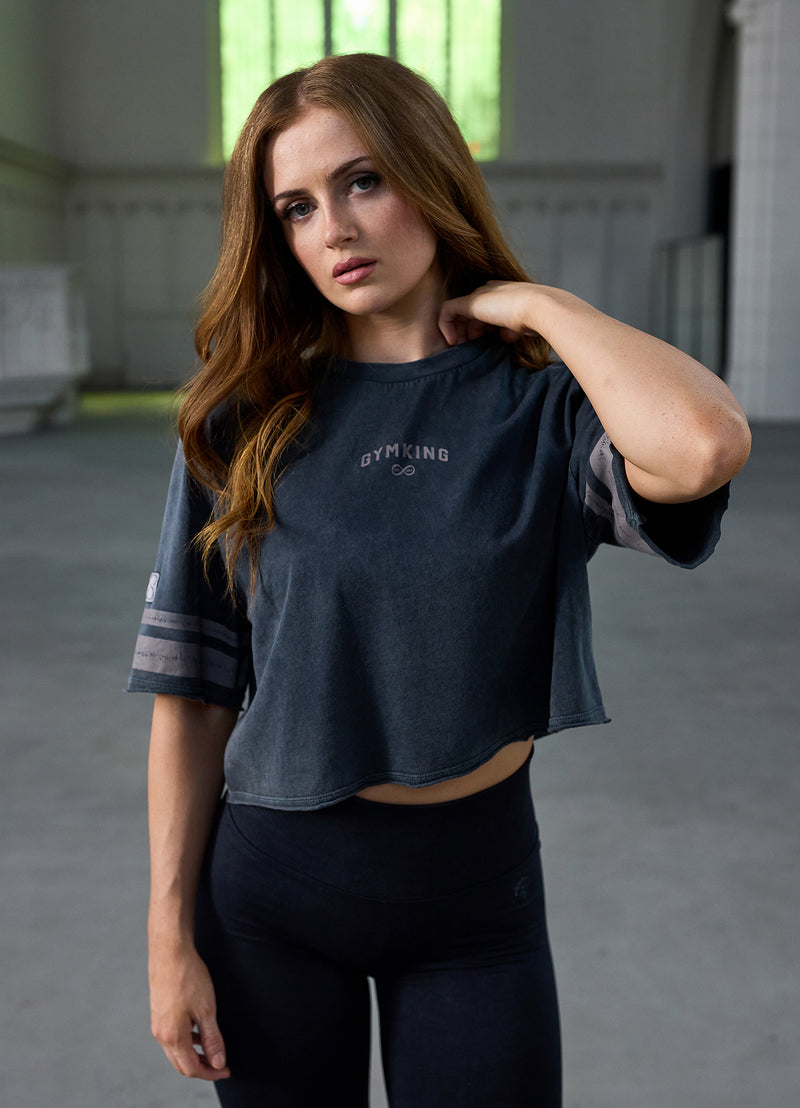 Gym King Limitless Crop Jersey Tee - Washed Black