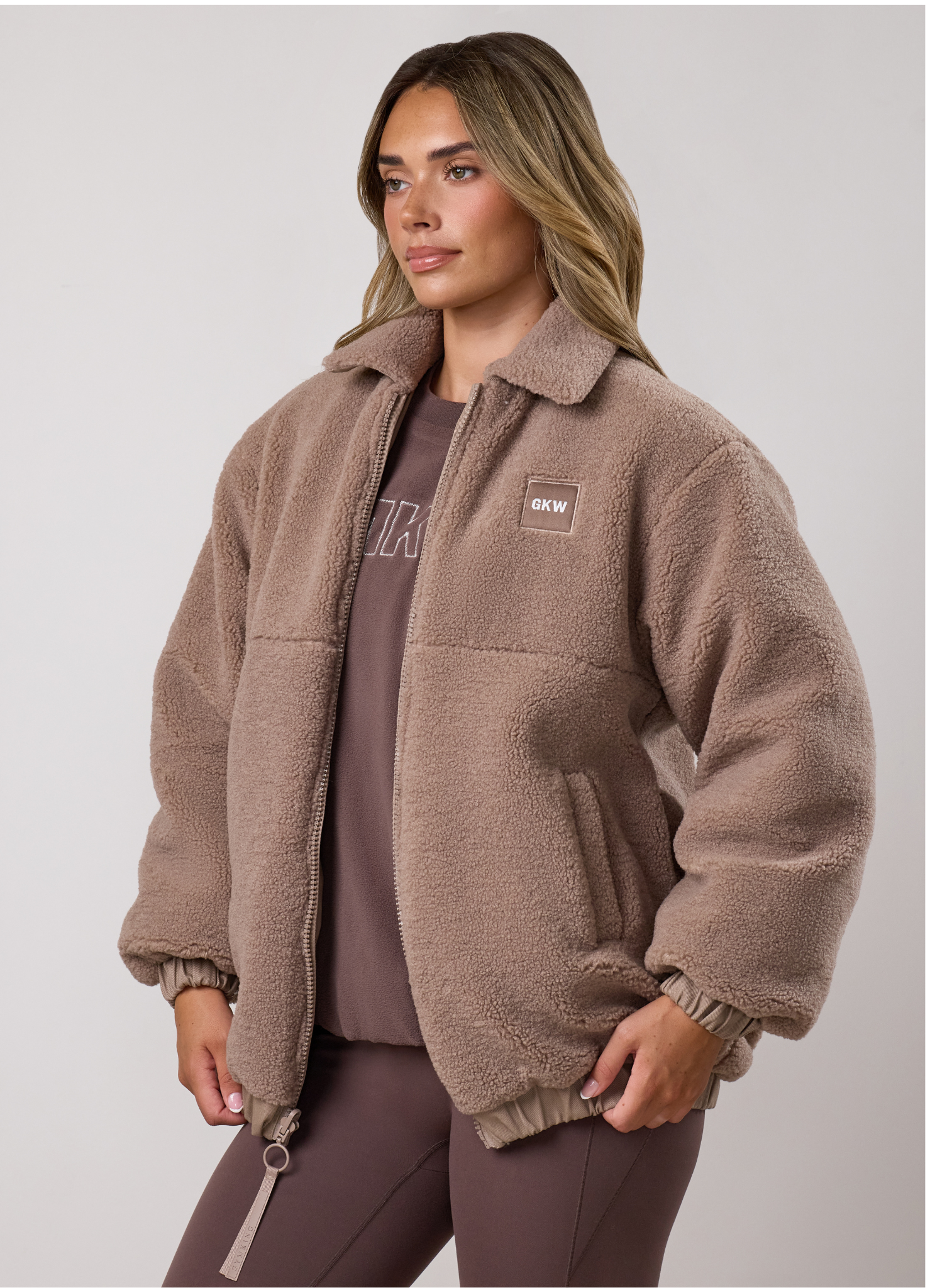 Gym King Reversible Borg Fleece and Twill Jacket - Warm Shadow