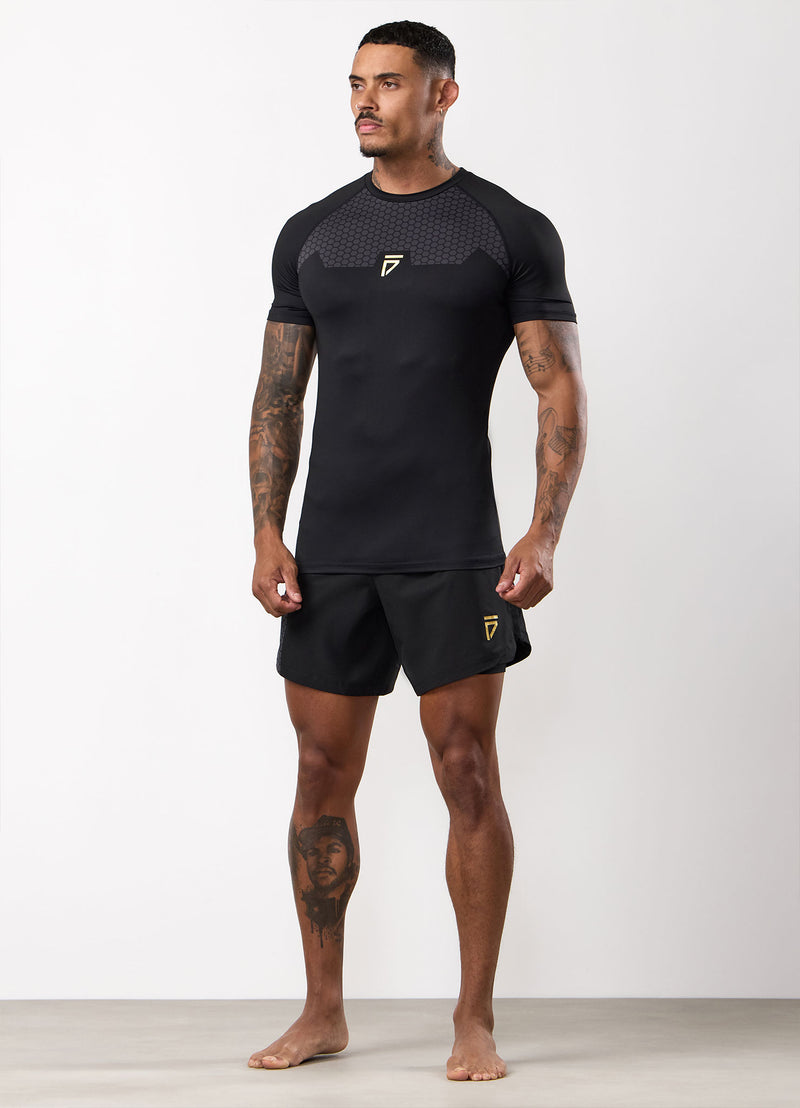 Gym King Fight Division Combat Short Sleeve Rash Guard - Black