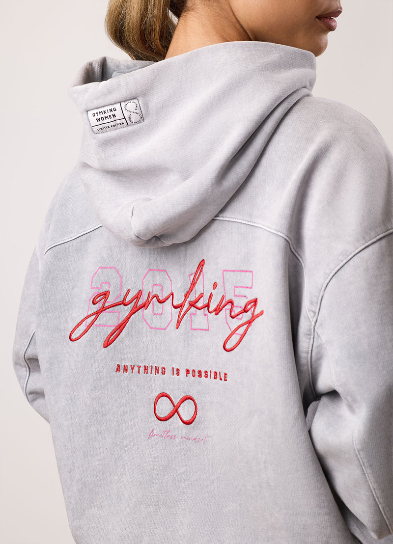 Gym King Limitless Oversized Hood Tracksuit - Washed Light Grey