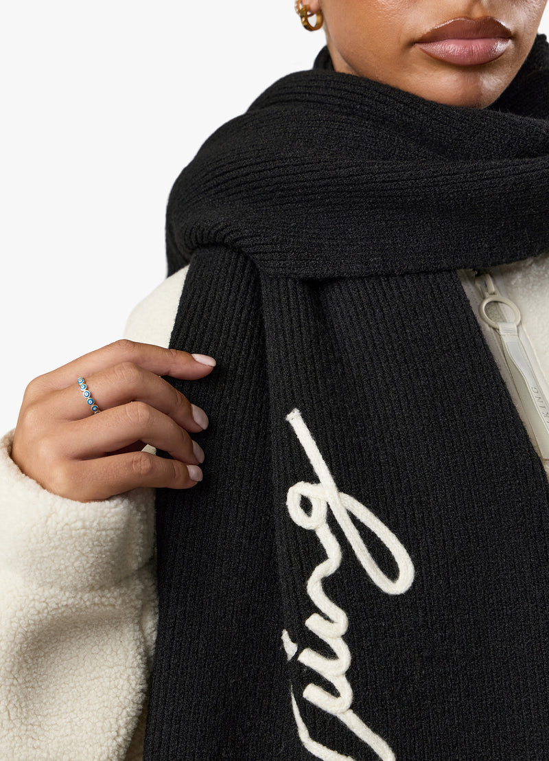 Gym King Script Rib Knit Scarf - Black