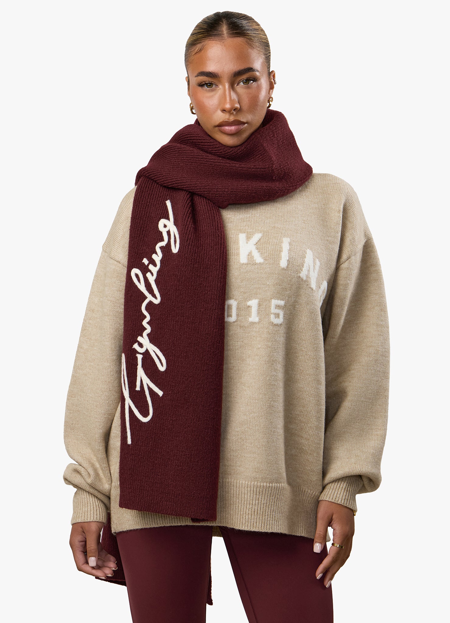 Gym King Script Rib Knit Scarf - Fig