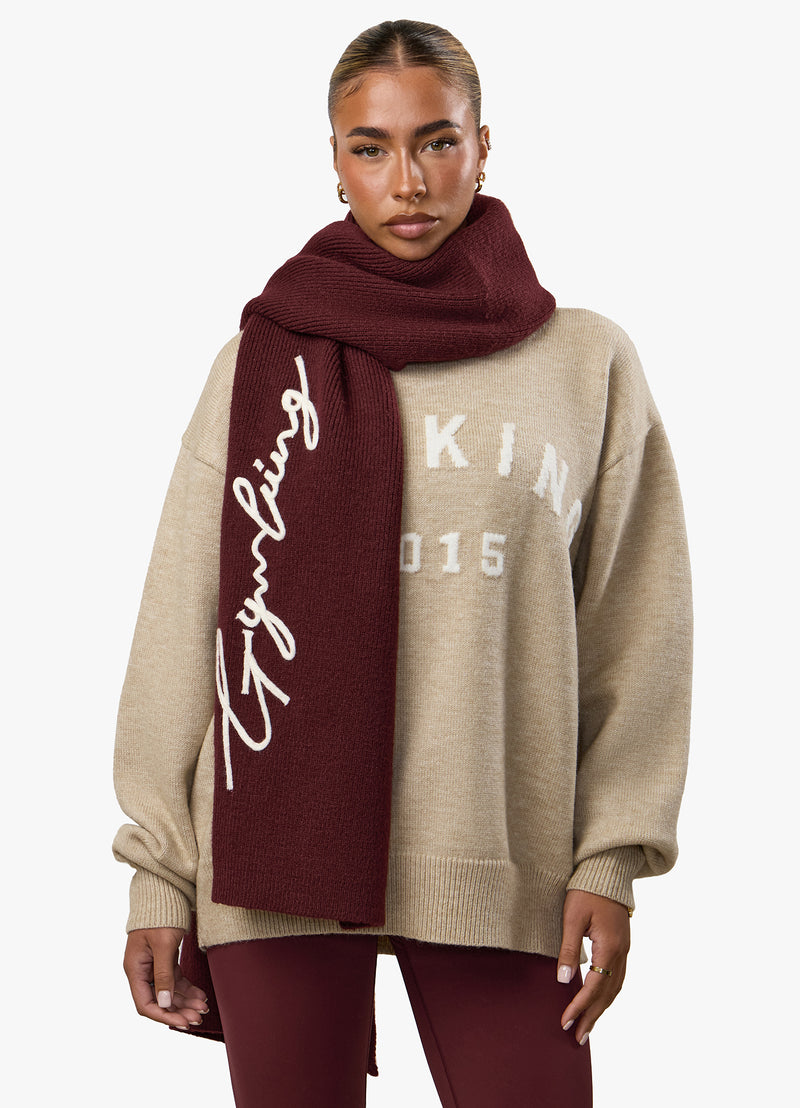 Gym King Script Rib Knit Scarf - Fig