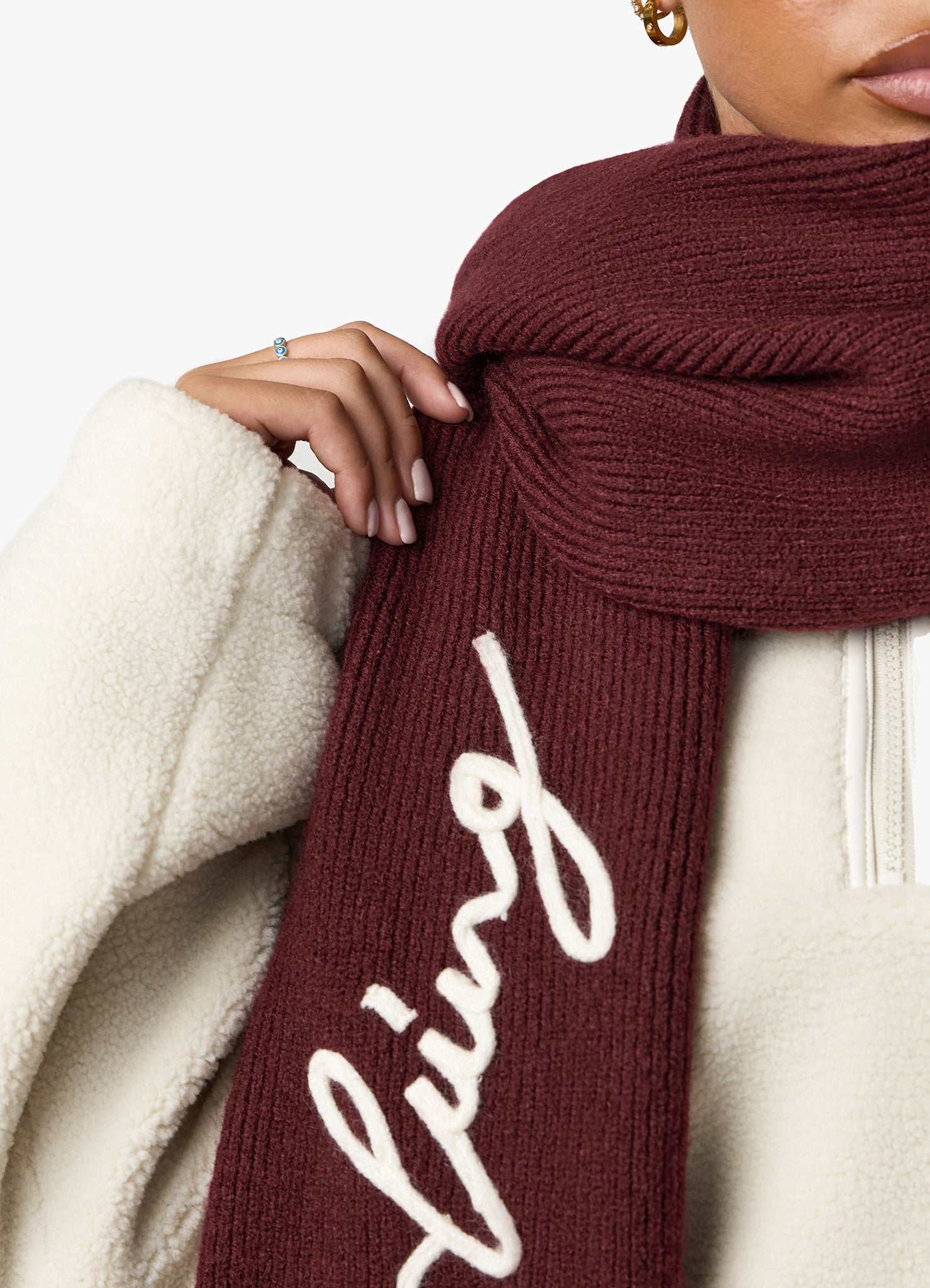 Gym King Script Rib Knit Scarf - Fig