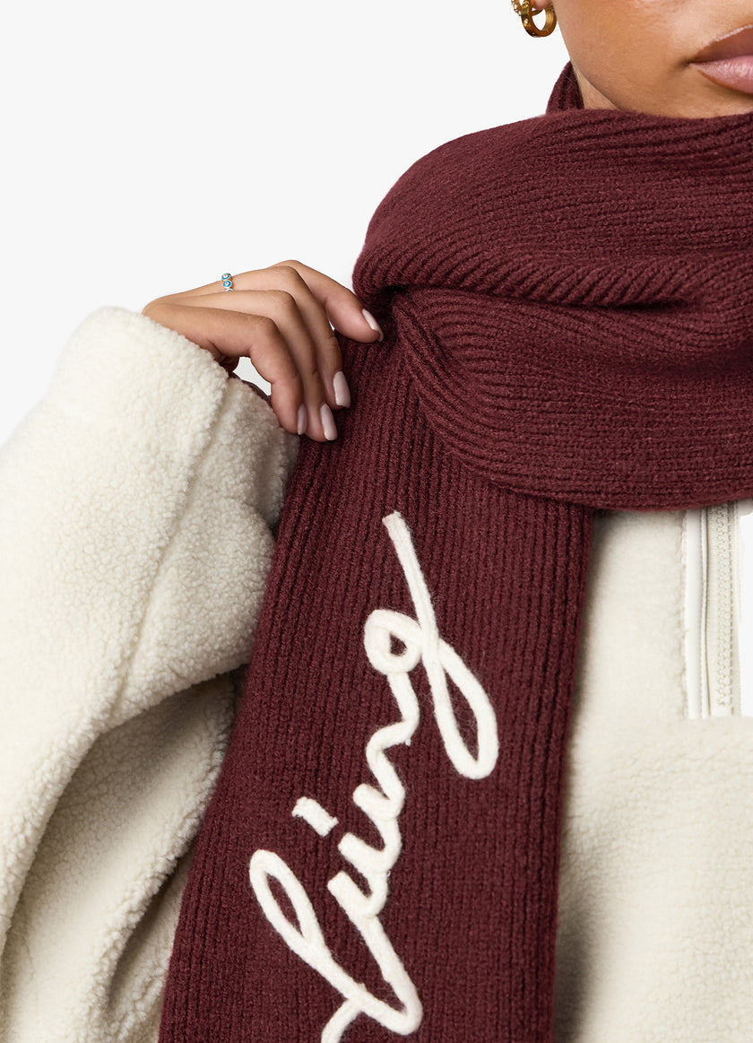 Gym King Script Rib Knit Scarf - Fig