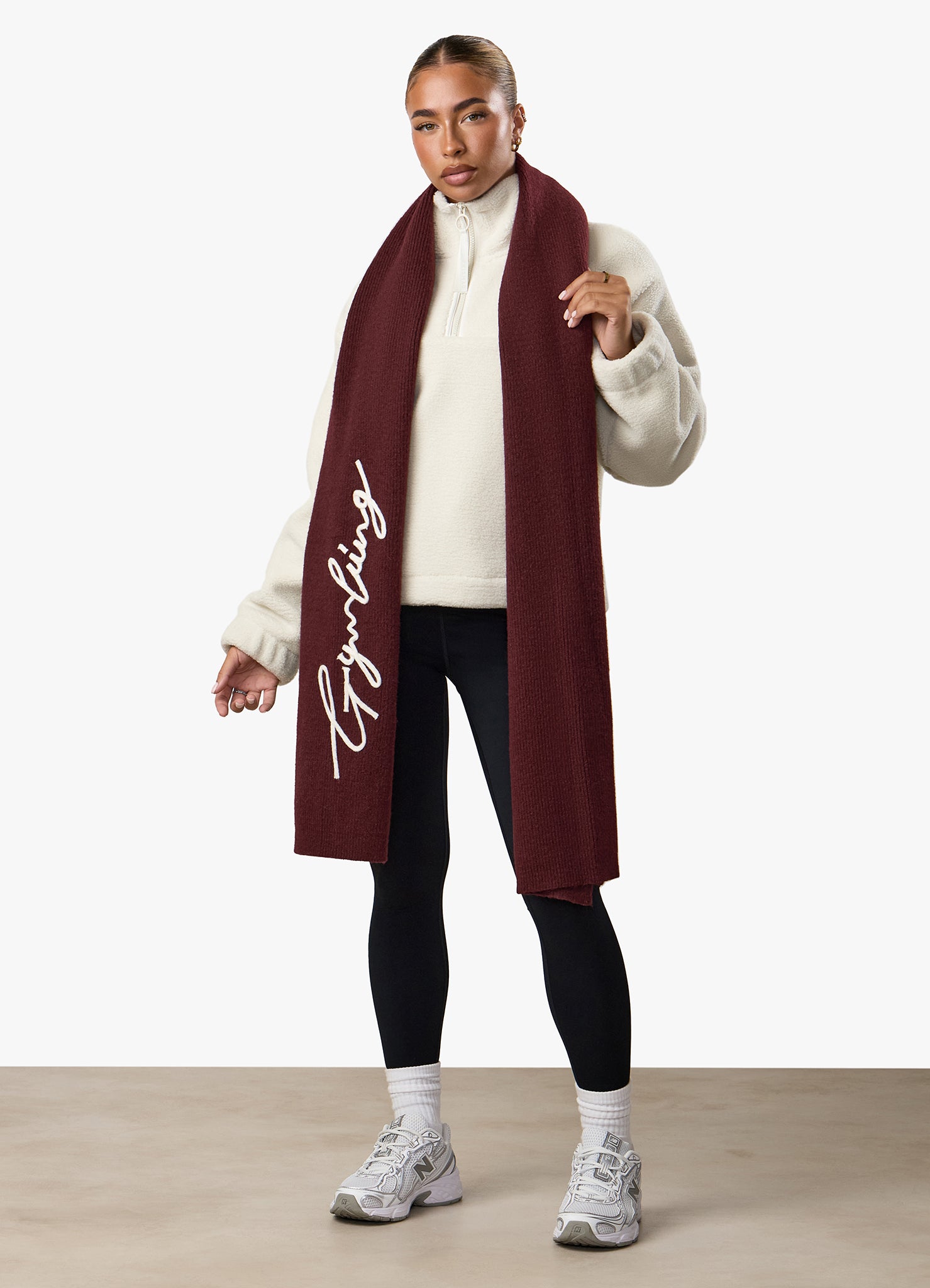 Gym King Script Rib Knit Scarf - Fig