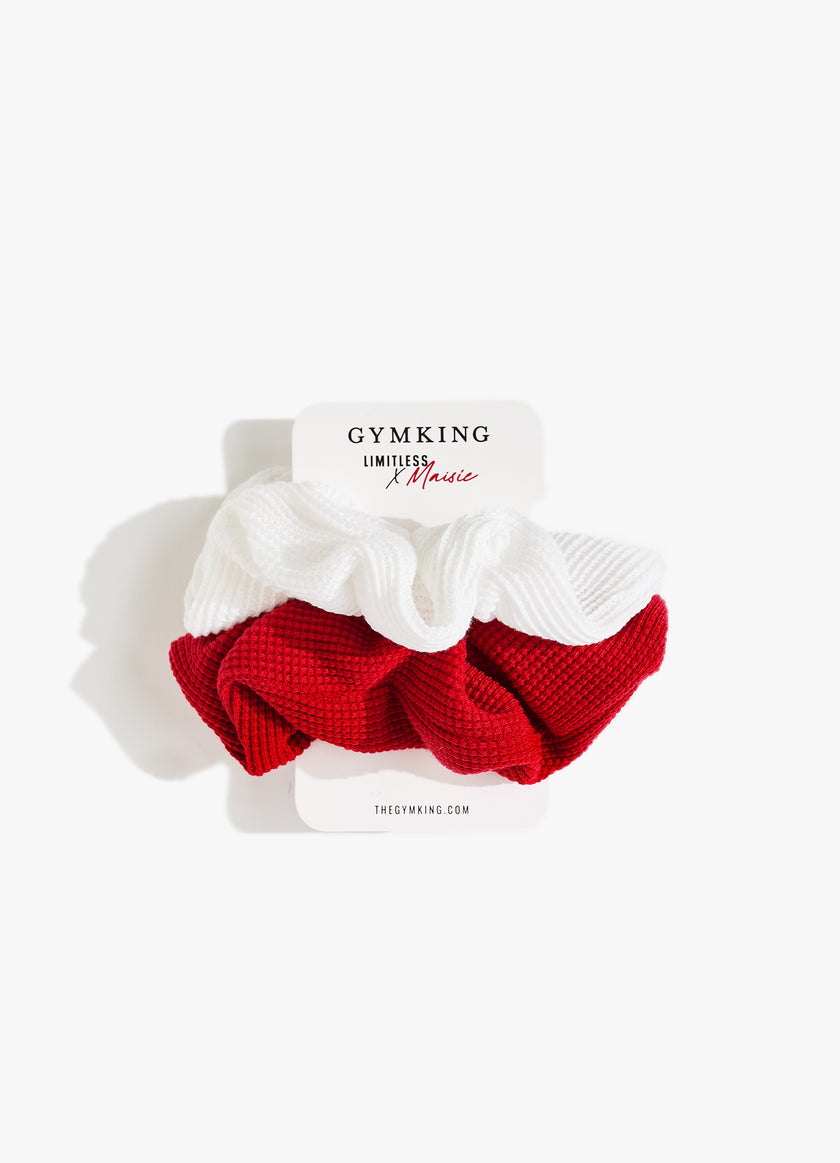 Gym King Limitless Waffle Scrunchie (2pk) - Deep Red/White