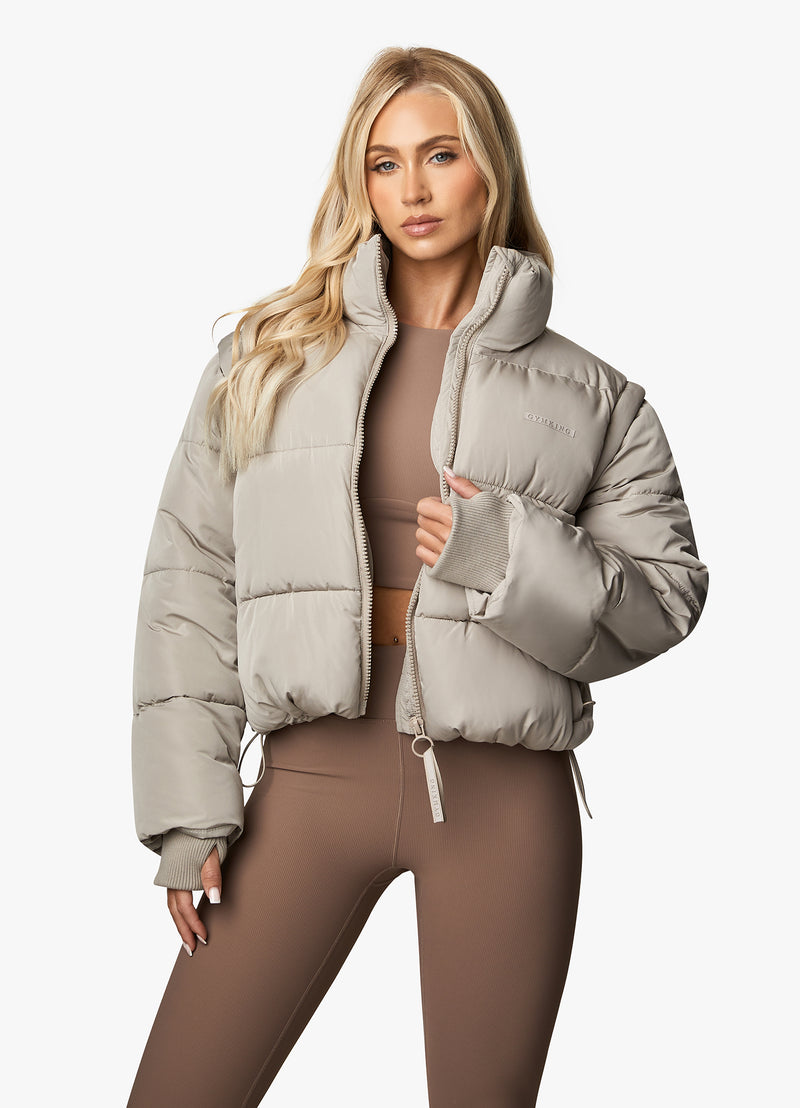 Gym King Align 2-in-1 Crop Puffer - Stone