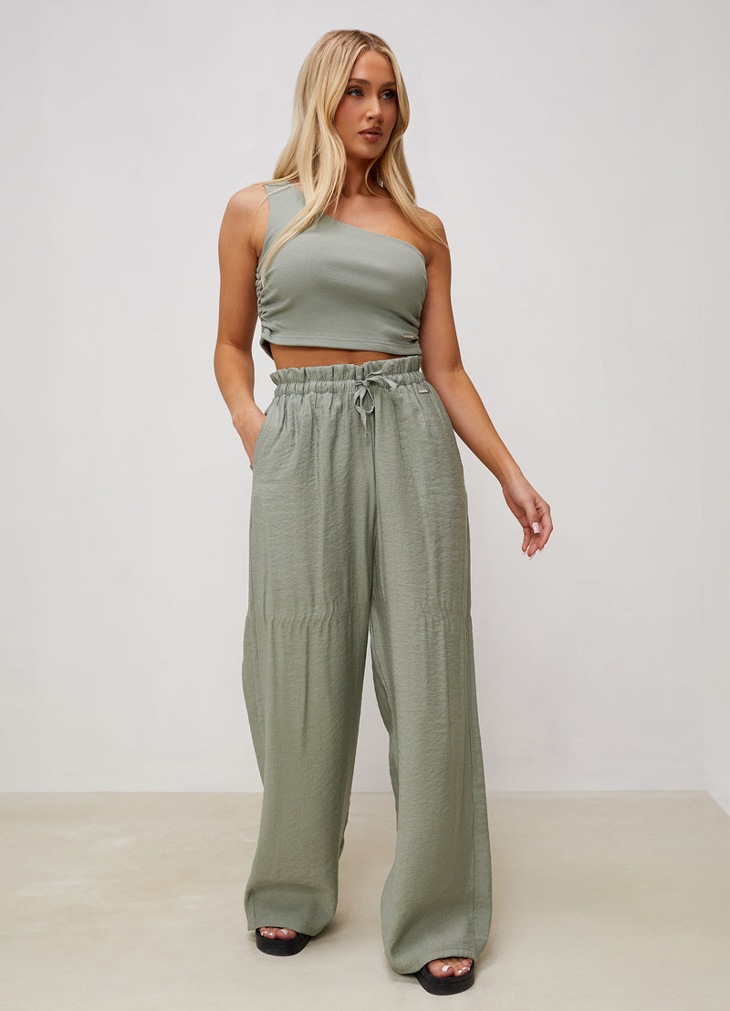 Gym King Signature Woven Wide Leg Trouser - Dusky Sage