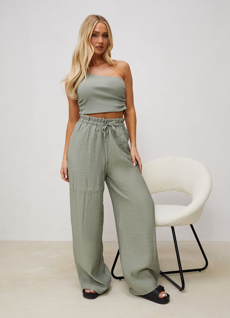 Gym King Signature Woven Wide Leg Trouser - Dusky Sage