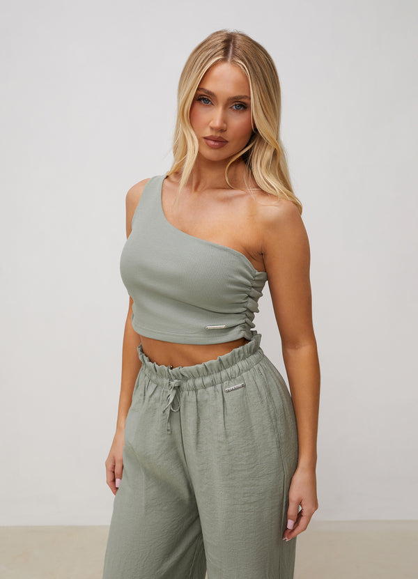 Gym King Asymmetric Crop - Dusky Sage