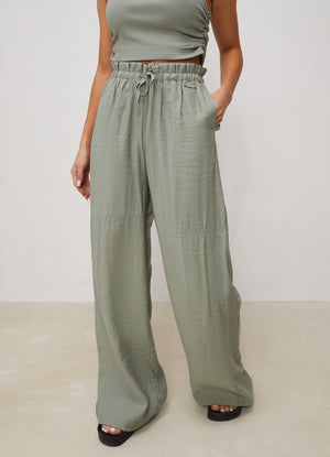 Gym King Signature Woven Wide Leg Trouser - Dusky Sage