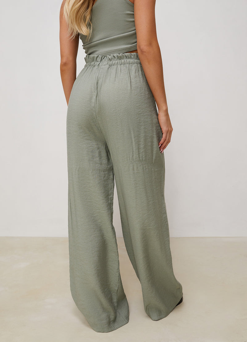 Gym King Signature Woven Wide Leg Trouser - Dusky Sage