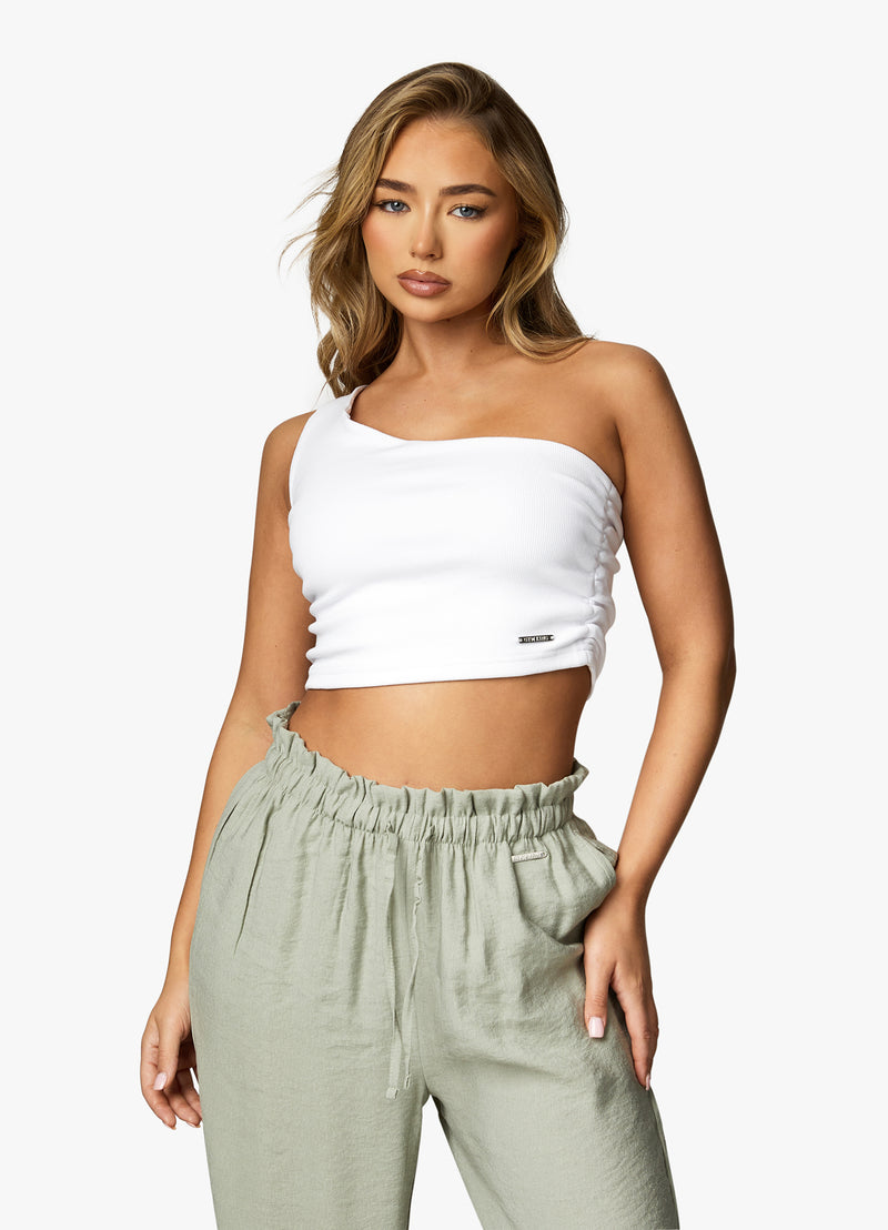 Gym King Asymmetric Crop - White