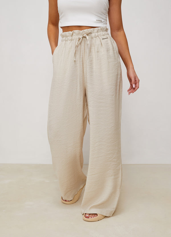 Gym King Signature Woven Paperbag Trousers - Warm Linen