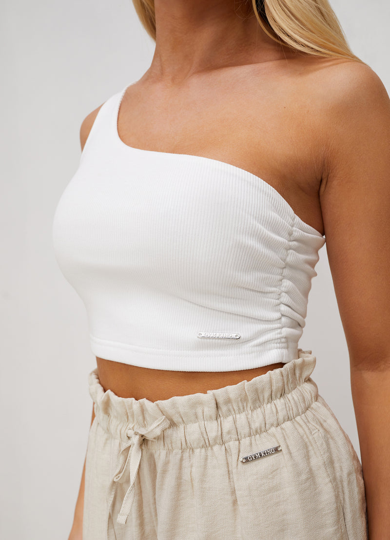 Gym King Asymmetric Crop - White