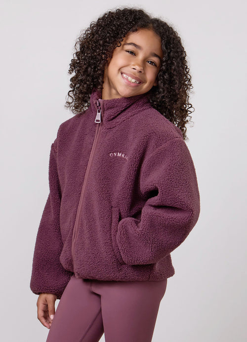 Gym King Older Kids Athletics Club Borg Cropped Full Zip Jacket - Mulberry