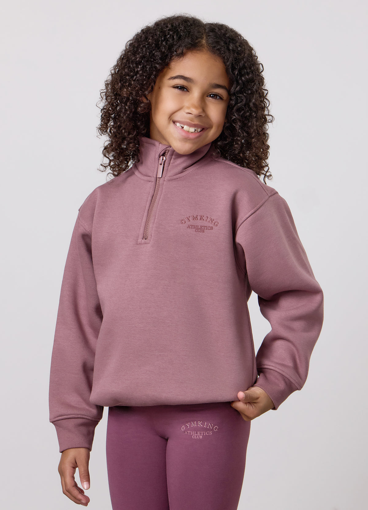 Gym King Older Kids Athletics Club 1/4 Zip Funnel - Brown Plum