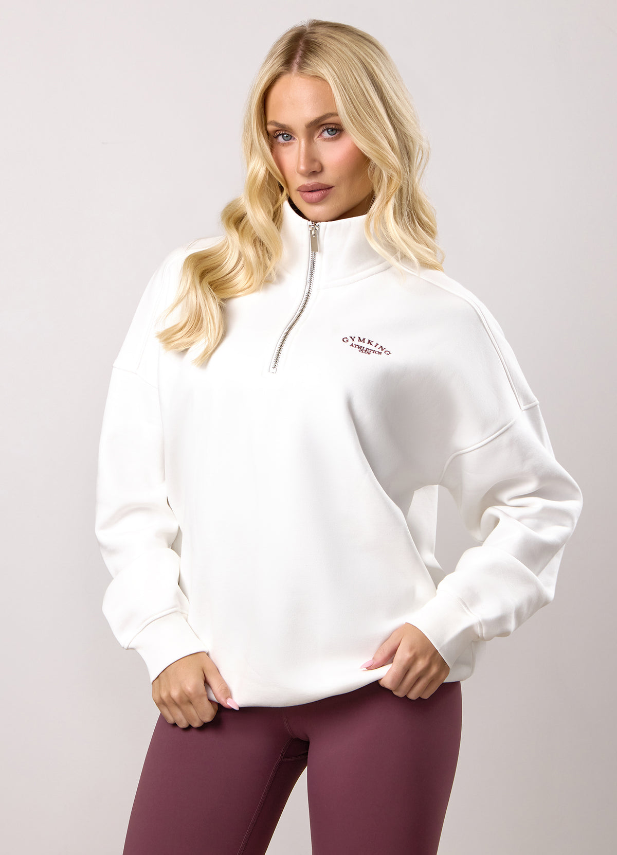 Gym King Athletics Club 1/4 Zip Funnel - Cream/Mulberry